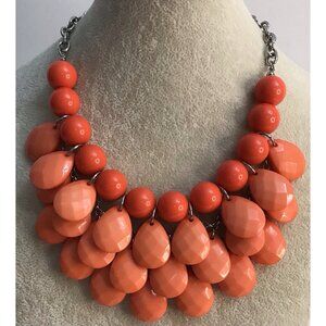 Charming Charlie Chunky Orange Coral Bib Necklace 18”